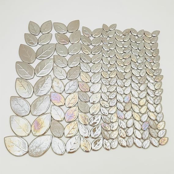 Iridescent Leaves Ceramic Mosaic Tiles for Crafts Bulk, 1.1LB Multiple Sizes Porcelain Mosaic Pieces for Mosaic Craft Supplies,DIY Mosaic Outdoor Decor (Iridescent White)