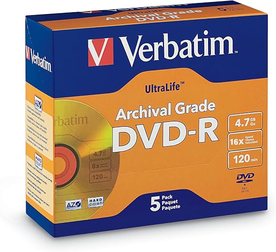 Verbatim DVD-R 4.7GB 16X UltraLife Gold Archival Grade - Branded Surface and Hard Coat - 5pk Jewel Case