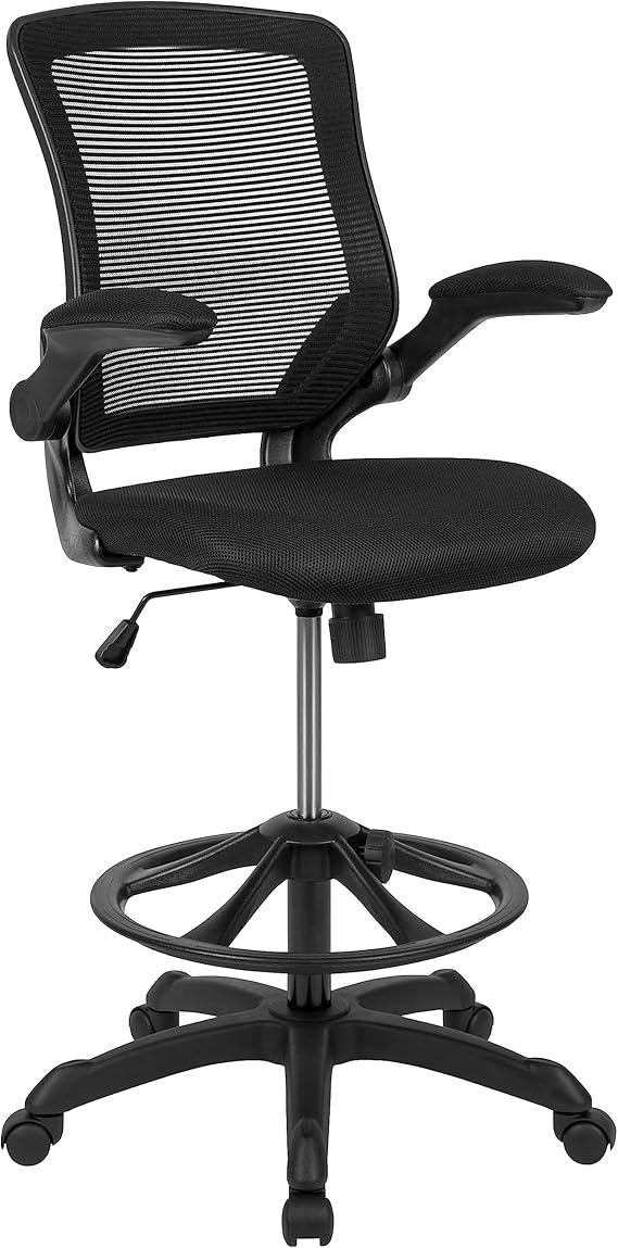 Flash Furniture Kale Mid-Back Swivel Office Chair with Adjustable Foot Ring, Lumbar Support, and Seat Height, Ergonomic Mesh Executive Chair, Black