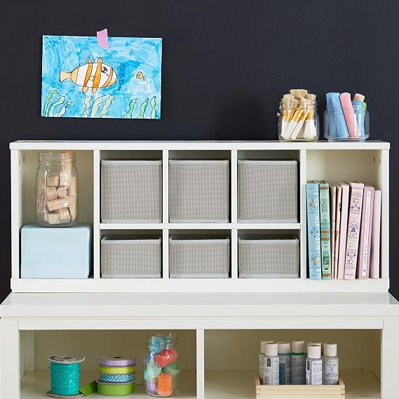 Martha Stewart Crafting Kids' Cubby Organizer - Linen White: Wooden Tabletop Art Storage with Removable Bins - Cube Shelving