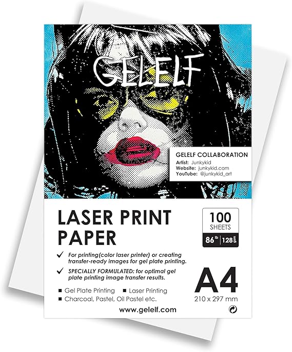 A4 Laser Print Paper 100 Sheets (128g) for DIY Printing or Creating Transfer-Ready Images for Gel Plate making Arts, Monoprinting, Block Printing-Artist Paper