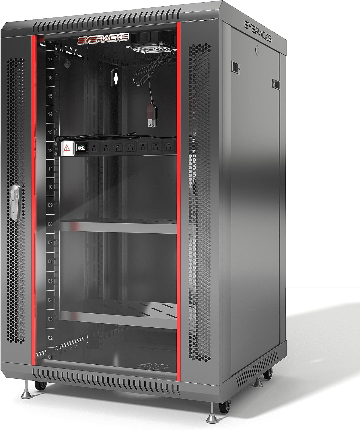 Sysracks 18U Wall Rack Mount Server 19 Deep Network Cabinet, Server Rack with Fan, Removable Side Panels, Locking Glass Door 24 Computer Cabinet Enclosure Network Rack Case 18.600