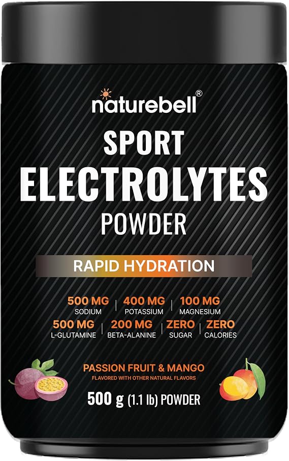 Sport Electrolytes Powder No Sugar, 500g (52 Servings) | Electrolyte Hydration Drink Mix with Sodium, Potassium, Magnesium, L-Glutamine, Beta Alanine, Coconut Water Passion Fruit & Mango Flavor