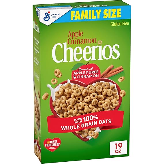 Cheerios Apple Cinnamon Cereal, Gluten Free, Whole Grain Oats, 19 oz | Apple Puree & Cinnamon Flavor, 21g Whole Grain, May Help Lower Cholesterol, Good Source of 12 Vitamins