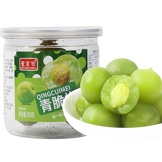 Crisp Green Plum Plums Sweet and Sour Dried Fruit - Li Hing Mui Saladitos Salted Plums Mexican Style, Infused with Tart Flavor, 200g Can - Perfect for Snacking or Recipes.(Japanese apricot Prunus mume )
