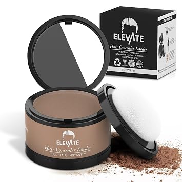 ELEVATE Hair Line Powder Instantly Conceal Hair Loss for Thinning Areas - Shadow Makeup - Root Cover Touch Up with Puff Touch - Instant Gray Coverage for Men and Women (Light Brown)