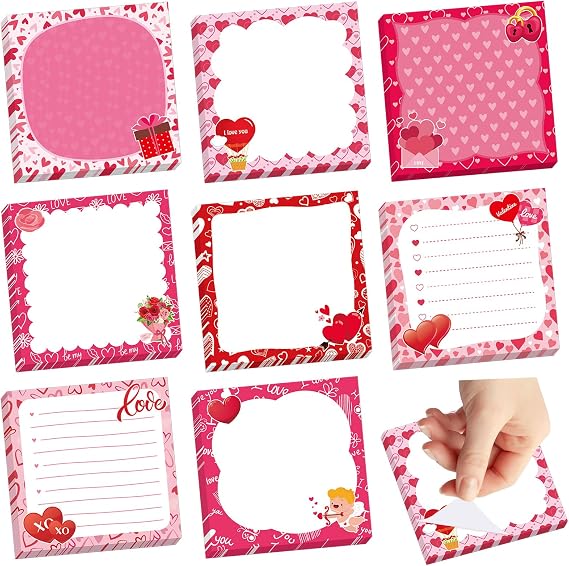 600Pcs Valentine's Day Sticky Notes, Sweet Flowers Heart Memo Notes Valentine's Day Note Pads for Valentines Party Favors Home Office School Supplies