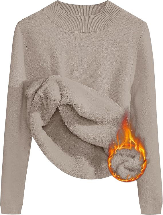 ZESICA Women's Fleece Sherpa Lined Sweater Winter Clothes | 2026 Thermal Warm Fuzzy Shirts, Long Sleeve, Mock Neck, Slim Fitted, Cold Weather Pullover Tops