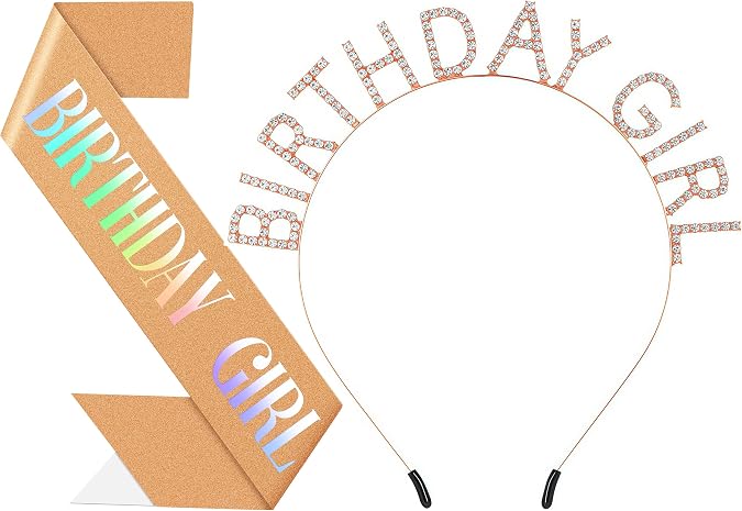 Birthday Headband with Sash for Women, Birthday Crwon Tiara for Decorations
