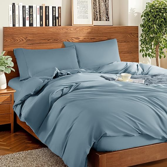 DEITAS 100% Cotton Queen Duvet Covers 3 Piece,1200 Thread Count,French Blue
