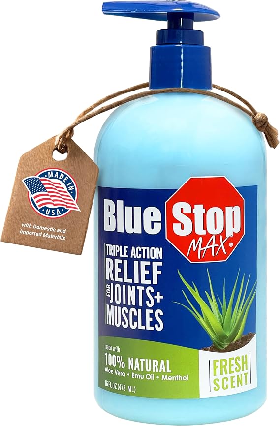 Blue Stop Max Massage Gel for Body Aches, 16 oz Pump Bottle