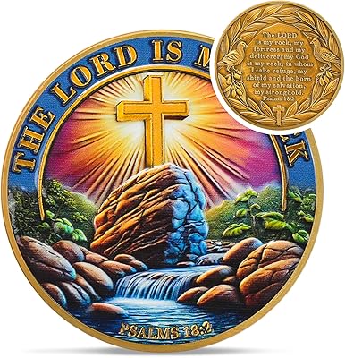 The Lord is My Rock Christian Challenge Coin - Colorful Psalm 18:2 Religious Jesus Token - Inspirational God Pocket Bible Verses Chip for Study - Good Luck Gifts for Men Women Kids Coworker