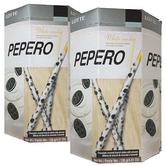 Pepero Chocolate Covered Biscuit Sticks Almond and White Cookie Flavor (White Cookie, 2PK)