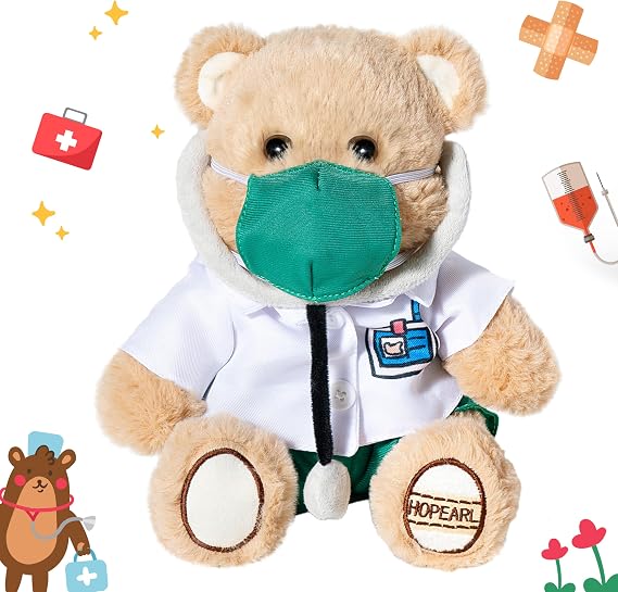 Hopearl Professional Dr. Bear with Uniform, Medical Plush Toy Gift, 10''