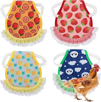 4Pcs Chicken Saddle for Hens, Waterproof Printed Hen Saddle, Elastic Chicken Aprons for Protection, Feather Protection Vest for Real Chickens