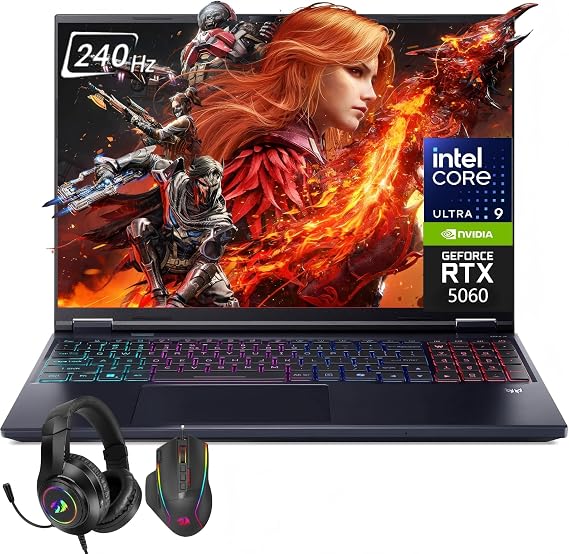 Acer Predator Helios Neo 16S AI Gaming Laptop, Intel Ultra 9 275HX Up to 5.4 GHz, NVIDIA RTX 5060, 16" OLED 240Hz, 64GB DDR5, 1TB SSD, RGB Backlit KB, Thunderbolt, Windows 11 Pro, Headset & Mouse Set