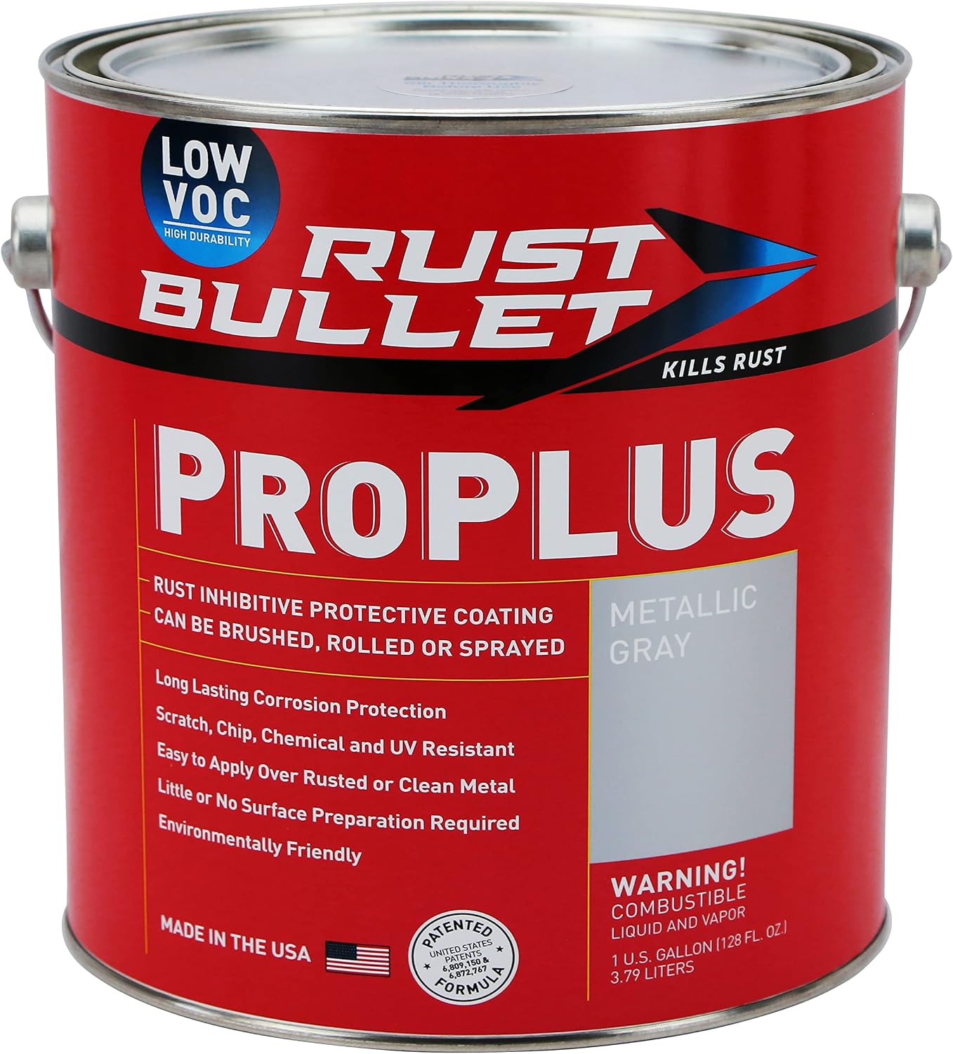 RUST BULLET ProPLUS - Metallic Gray - 1 Gallon - Low VOC Rust Inhibitor & Protective Coating, UV Resistant, Durable, Long-Lasting Corrosion Control for Metal