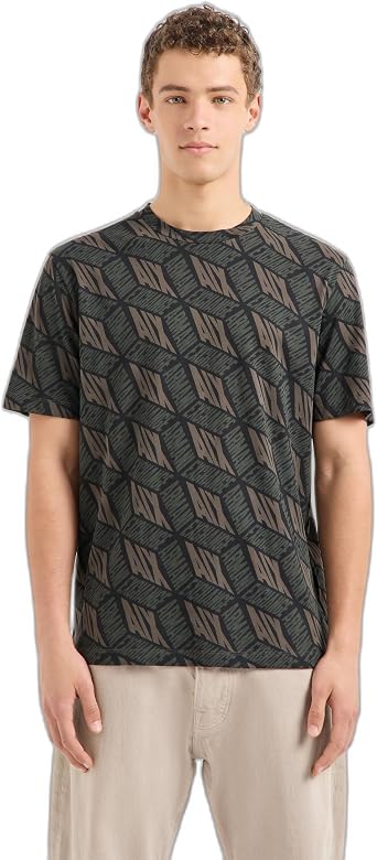 Armani Exchange Men's All Over Logo Creating 3D Effect Print Regular Fit Tee