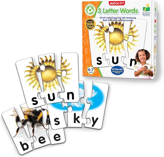 The Learning Journey: Match It! - 3 Letter Words - 20 Self-Correcting - Large Pieces Reading & Spelling Puzzle Set - Matching Activity for Kids Ages 4-7