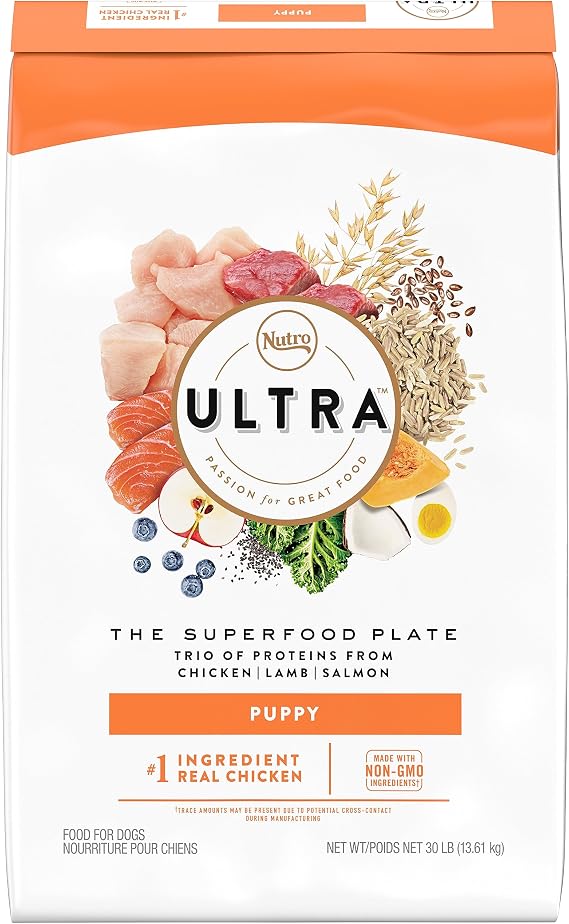 Nutro Ultra High Protein Natural Dry Dog Puppy Food with a Trio of Proteins from Chicken Lamb and Salmon, 30 lb. Bag