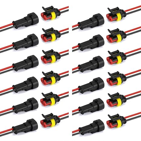12 Kit 2 Pin Waterproof Connectors 16AWG 2 Wire Connectors Automotive Plugs | Waterproof sealed structure, Quick plug-and-disconnect, Fits 16-20AWG wire, Suitable for car truck low-voltage wiring repairs