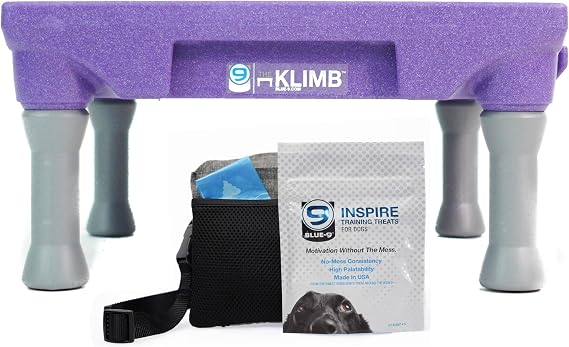 Blue-9 Happy Dog Starter Bundle with KLIMB Dog Training Platform & Traction Mat and Inspire Training Treat Pouch & Training Treats, Purple
