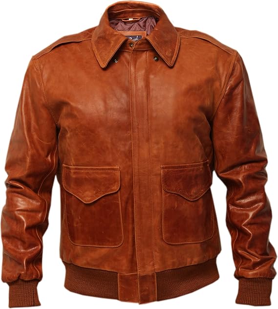 A2 Distressed Tan Real Leather Bomber Aviator Flight Jacket