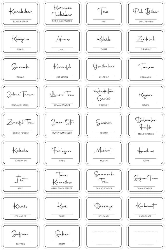 Digithome 36Pcs Rectangular Spice Jar Label Sticker Set 4.5x3 Cm