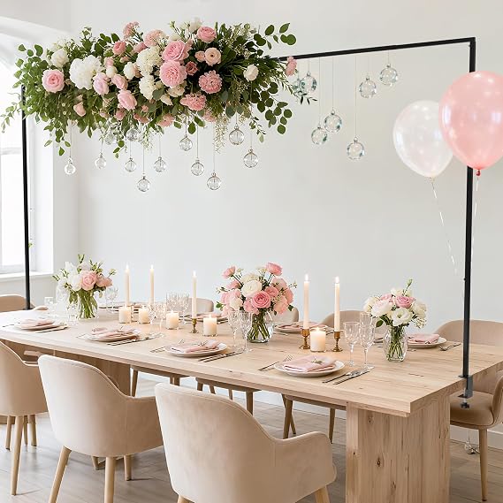 Fomcet Over The Table Rod Stand with Clamps Black Adjustable Table Arch | 13"-42'' Tall 29"-98" Length Metal Table Balloon Arch Hanging for Wedding Birthday Party Christmas Anniversary Decoration