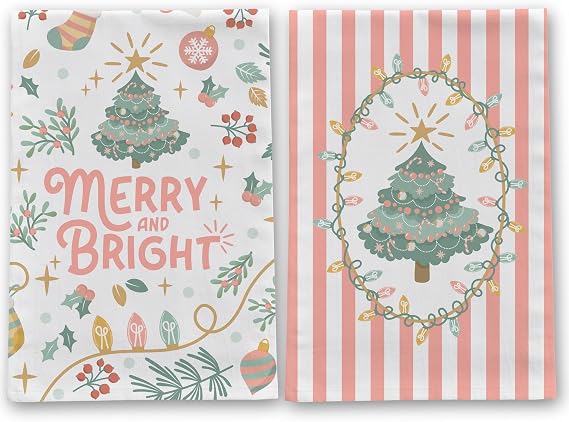Honeyplum Pink Christmas Kitchen Hand Towels, Set of 2 Tea Towels