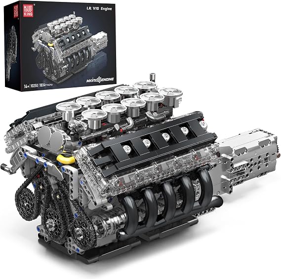 Mould King 10250 V10 Engine Model that Works - Build Your Own V10 Engine Toy, 10-Cylinder Petrol Car Engine Replica Model Building Kit for Adult (1834 PCS)