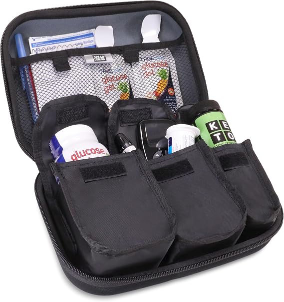 USA Gear Diabetic Travel Case with 3 Removeable Pouches - Hard Shell Glucose Monitor Case fits Blood Sugar Monitor, Sugar Test Strips Kit, Lancets, Insulin Pens & more Diabetes Supplies