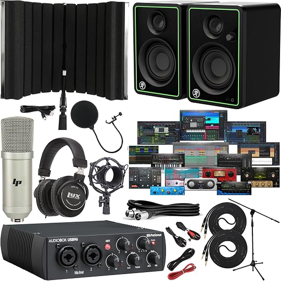 PreSonus AudioBox USB 96 Recording Bundle with Studio Monitors, Condenser Mic, Isolation Shield & Software Complete Home Studio Kit for Music Production & Podcasting