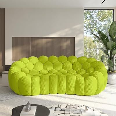 98.43 Modern Bubble Sofa, Breathable 3 Seater Curved Couch, Lazy Floor Sofa, 3D Honeycomb Shape Bubble Couches for Living Room, Office, Apartment, Small Space, Fluorescent Green, 98.43x45.28