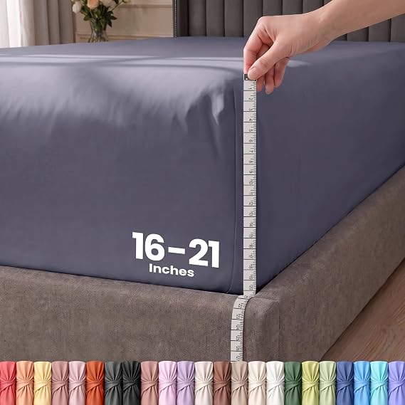Extra Deep Pocket Twin XL Fitted Sheet, Fits 16-21 Inch Mattress, Grey