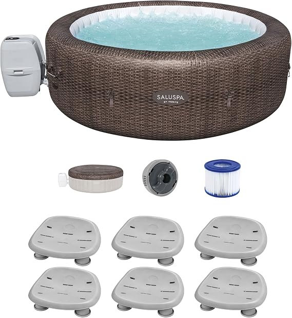 Bestway Coleman St Moritz AirJet Inflatable Hot Tub with EnergySense Cover and 6-Pack of SaluSpa Underwater Non-Slip Spa Seat with Adjustable Legs