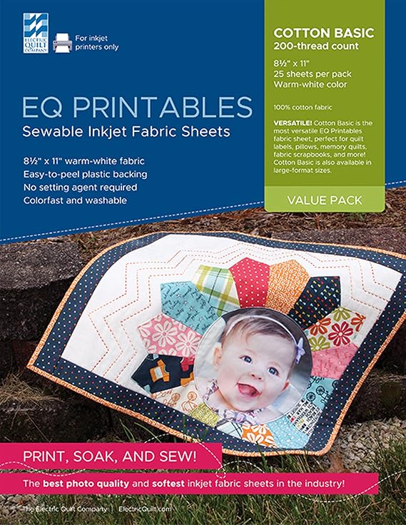 EQ Inkjet Printable Cotton Basic Fabric Sheets 8.5"X11" - 25/Pkg