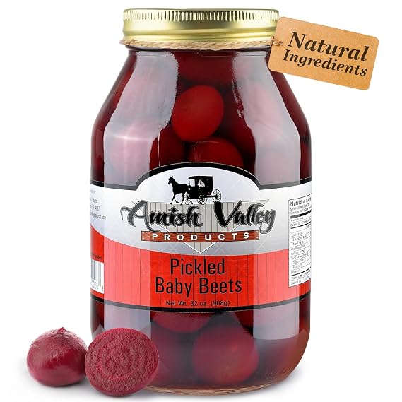 Amish Valley Products Pickled Baby Beets 32oz. Glass Jar (1 Quart Jar - 32 oz)