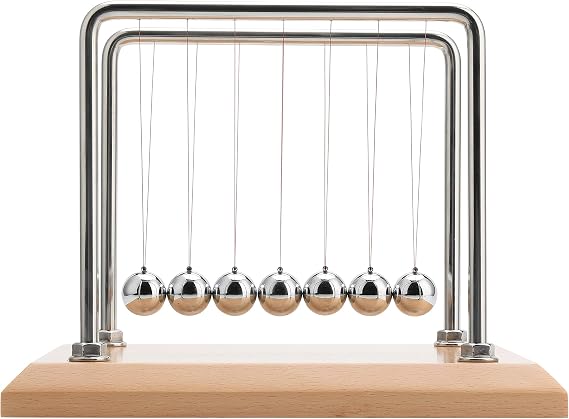 CERROPI Newton Cradle Balance Balls, Newton Pendulum with 7 Balls, Classic Newton Swing Ball, Science Physics Gadget | Desk Toys & Accessories, 55+ Sec Swingtime (Beech & Wood Base)