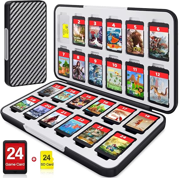 CYKOARMOR Game Card Case Holder for Nitendo Switch/Switch 2(2025) - Hard Shell Cartridge Case with 24 Game Slots & 24 Micro SD Card Slots, Portable Protective Organizer Traveler, Grey Black