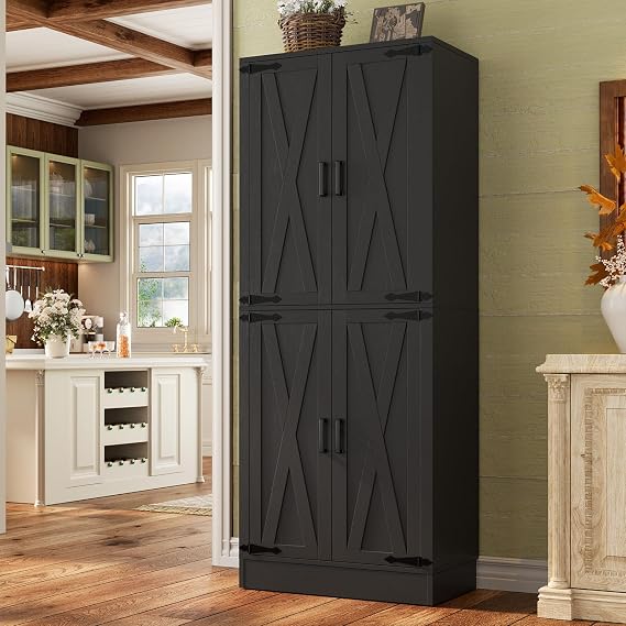 Unikito 71" Tall Kitchen Pantry Cabinet with Farmhouse Barn Doors