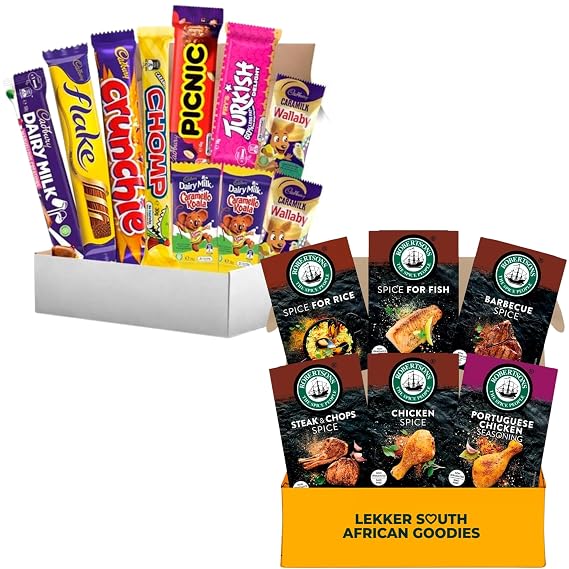 Cadbury Chocolate Box & South African Spice Set Indulgent Australian Chocolates and Bold BBQ Seasonings 16-Piece Gourmet Gift for Foodies and Grill Enthusiasts