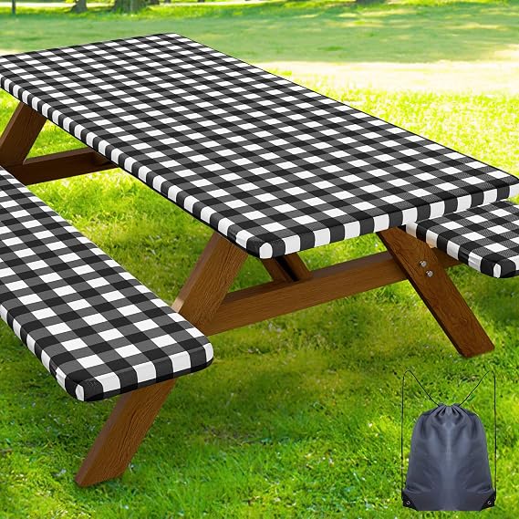 Smiry 6FT Picnic Table Cover with Bench Covers, Elastic Fitted Tablecloth