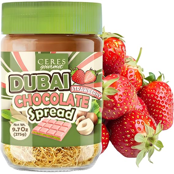 Dubai Chocolate Strawberry Spread 9.7 oz Jar with Pistachio Cream, Kataifi