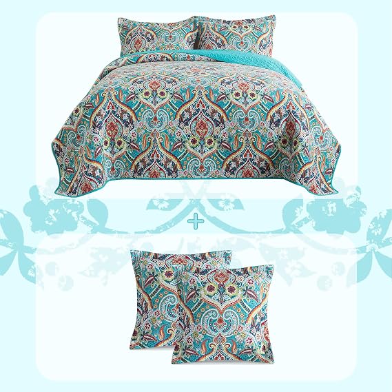 BEDIFANY Cotton Queen Size Quilt with Throw Pillow Covers (5 Pieces)
