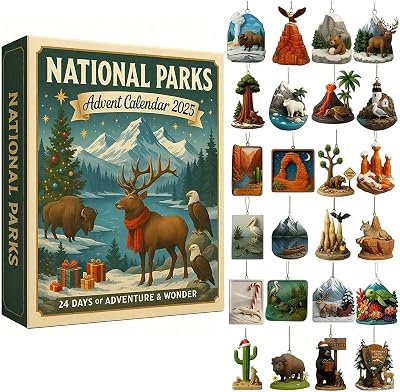 National Parks Advent Calendar 2025, 24 Days Christmas Countdown Calendar with 24 legendary landscapes and wildlife, Advent Calendar Surprise Gifts for explorers, and nature lovers Brown