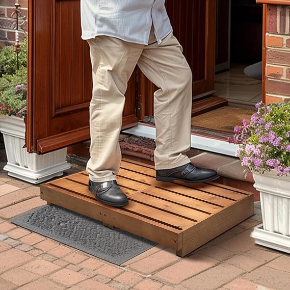 Wooden Step Stool,3.5'' Height Bed One Step Platform for Adults/Elderly, Mobility Half Steps for Bathroom, Kitchen, Garden,Non-Slip Outdoor Steps for Porch,Oak