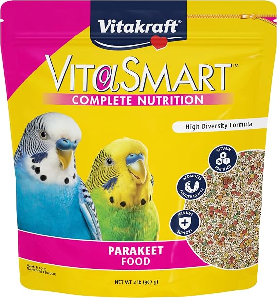 VitaSmart 2 lb Parakeet Food With Seeds Grains Fruits Veggies Omega Fatty Acids And Vitamin Enrichment For Wholesome Daily Nutrition And Happy Parakeet Mealtimes