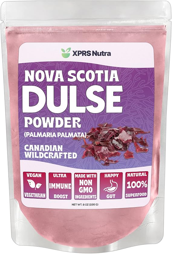 XPRS Nutra Dulse Powder (Palmaria Palmata) - Canadian Wildcrafted Nova Scotia Dulse Powder for Thyroid and Bones - Vegan Friendly Atlantic Seaweed (8 Ounce)