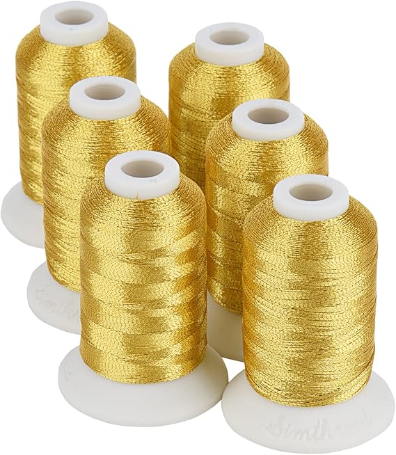 Simthread 6 Gold Metallic Embroidery Machine Thread 500M(550Y) for Embroidery and Decorative Sewing